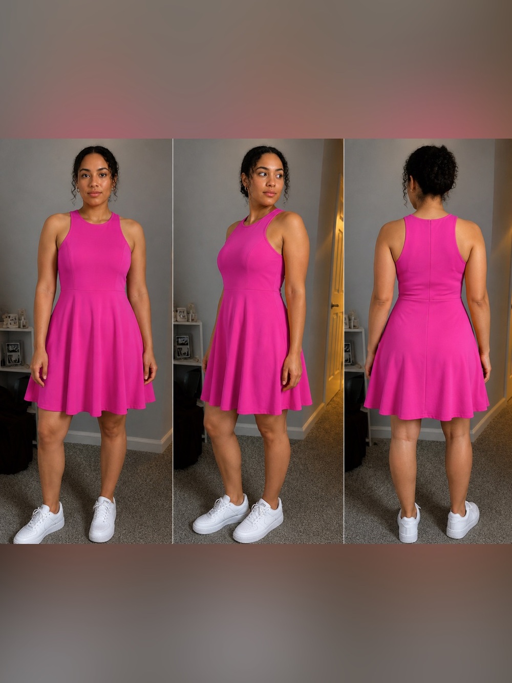 Sleeveless Fit & Flare Mini Dress in Bright Fuchsia Pink
